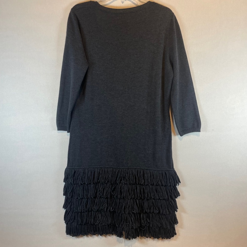 Calvin‎ Klein Womens Charcoal Grey Fringe Tiered Hem Scoop Neck Sweater Dress L - Picture 3 of 7